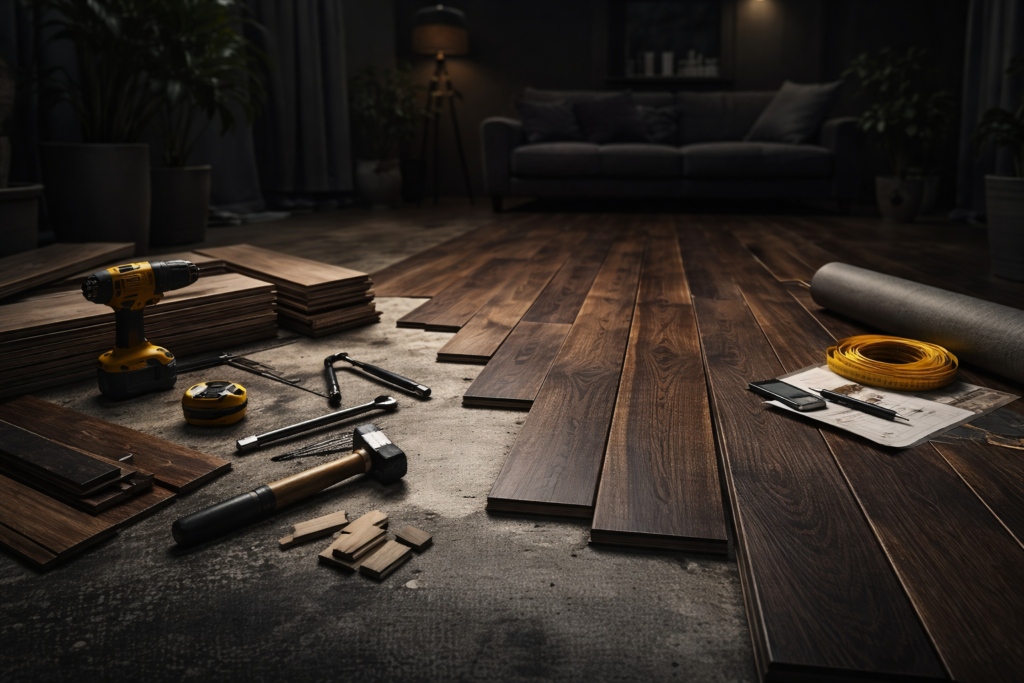 Parquet floor installation in Luxembourg by Renovex, a leading renovation company providing home renovation and interior remodeling.